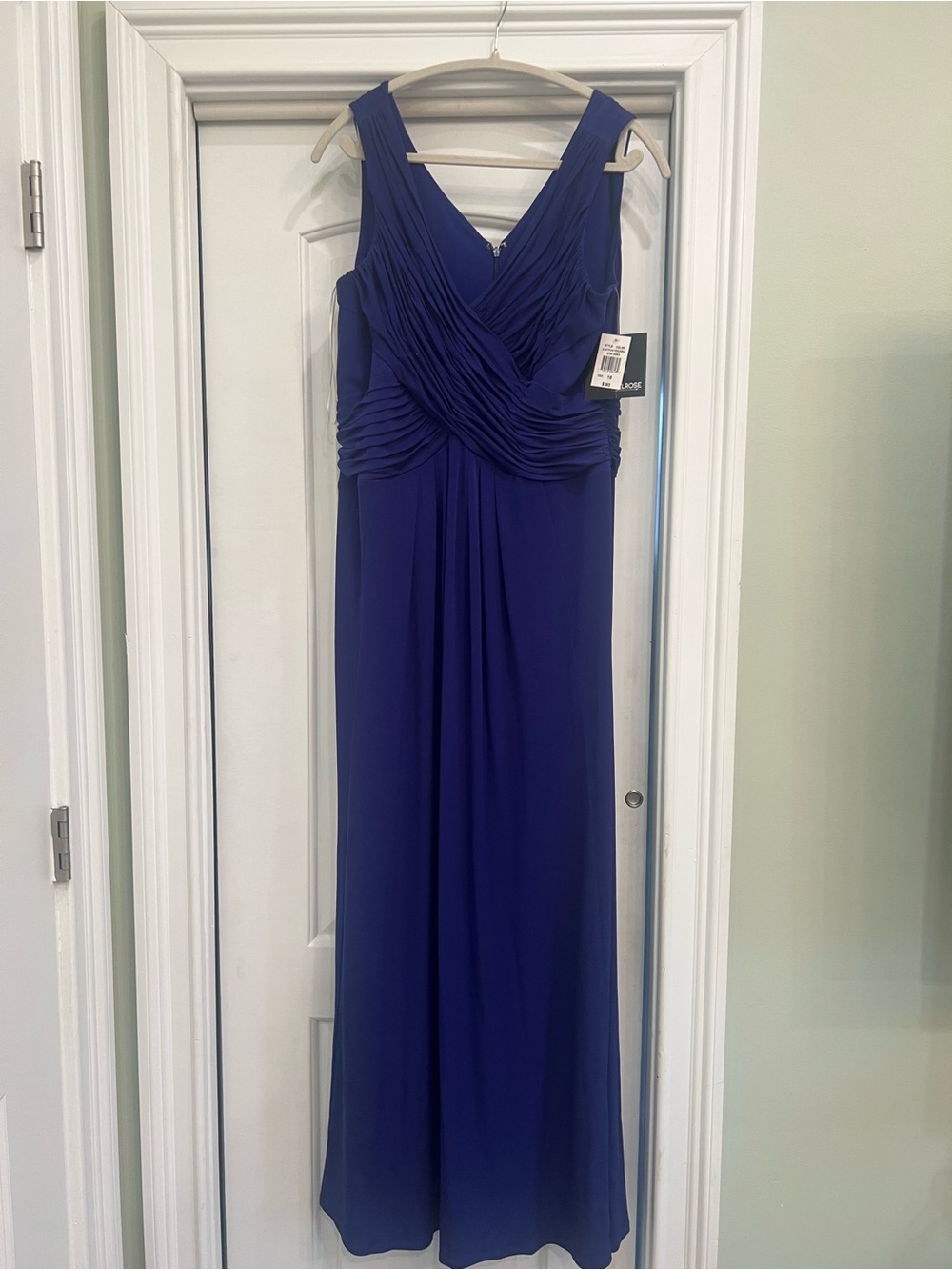 V-Neck Royal Blue Maxi Dress with Ruched Waist - Picture 2 of 2